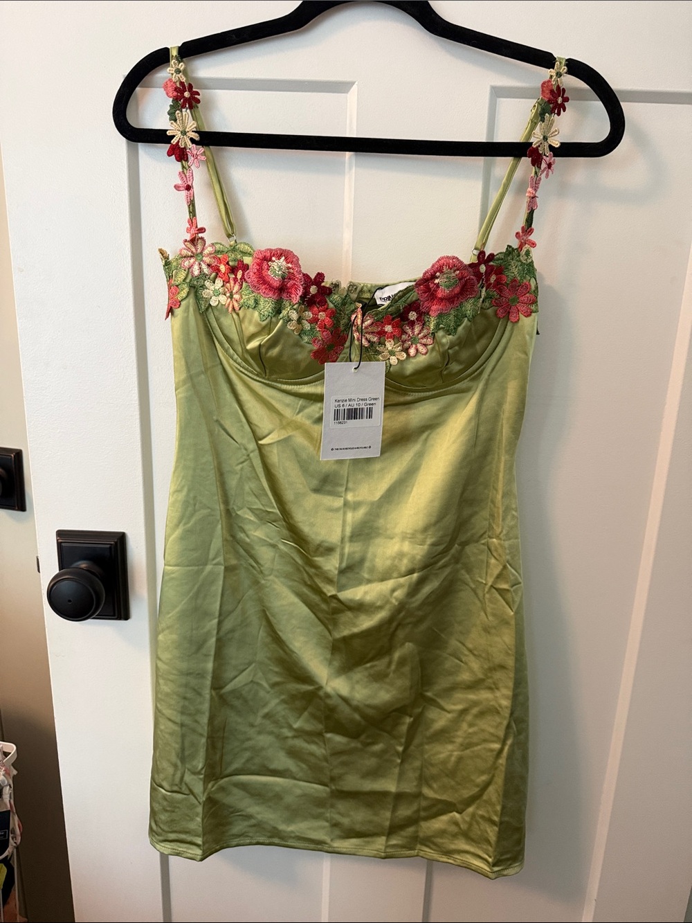 Princess Polly Green Slip Dress with Pink Floral Trim - Picture 7 of 10